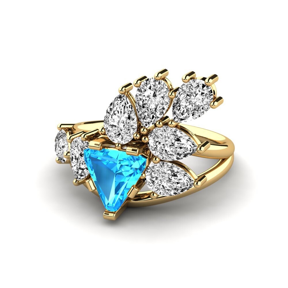 9k Oro Amarillo Topacio azul Anillo de compromiso Xena