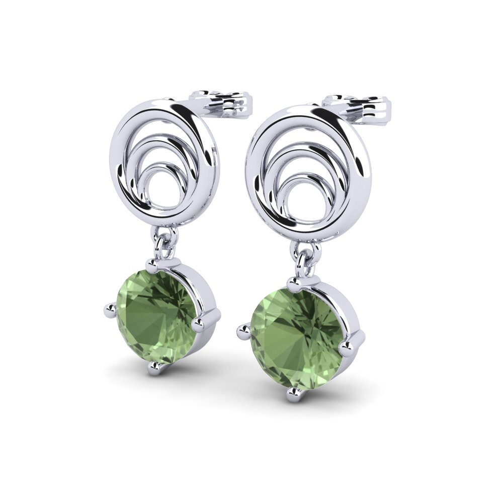 9k Oro Blanco Zafiro Verde Pendiente de mujer Radio