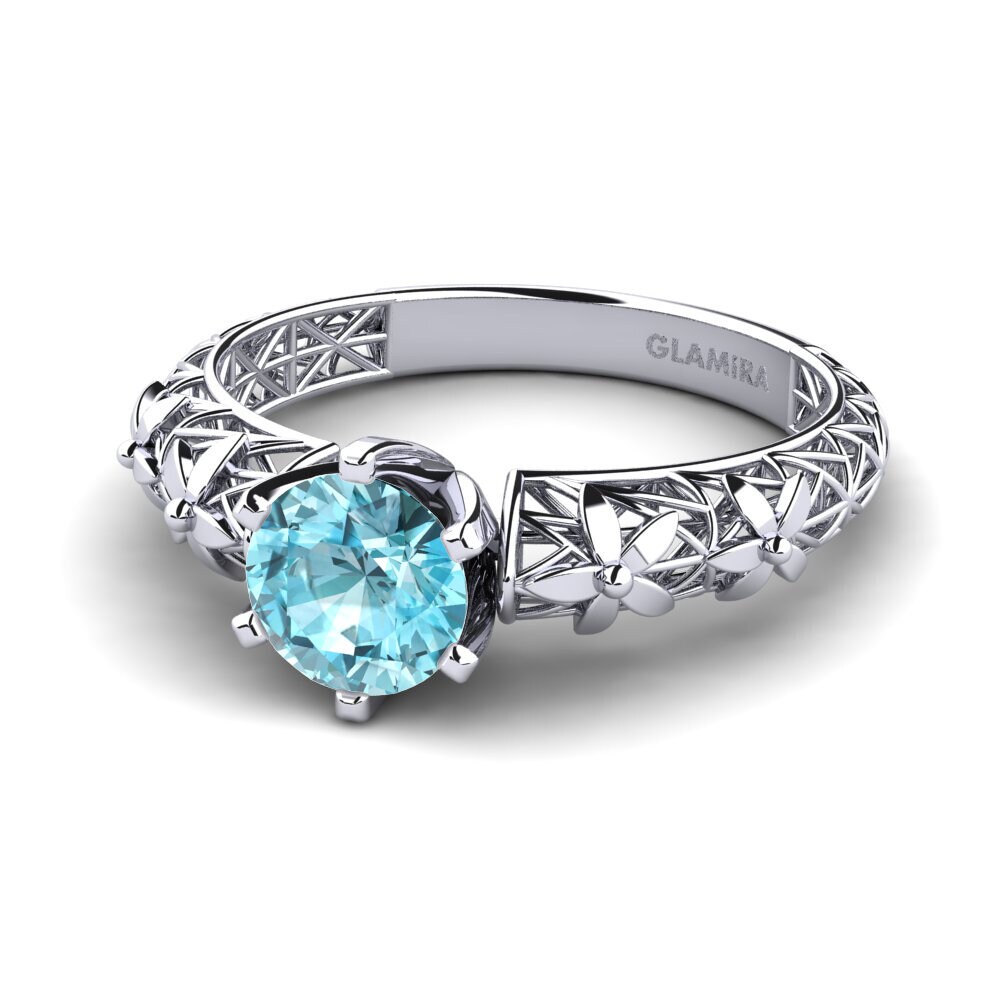 9k Oro Blanco Circón Azul Anillo de compromiso Raeann