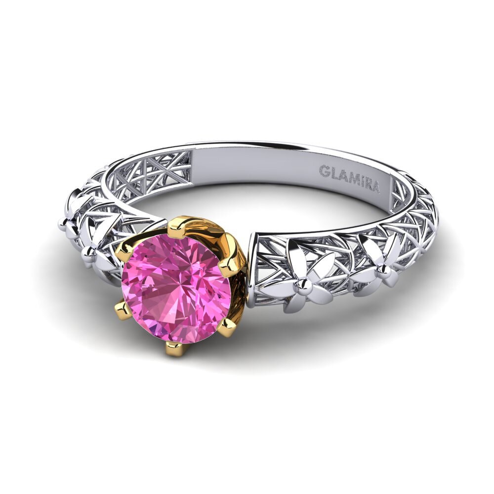 14k Oro Blanco & Amarillo Topacio Rosa Anillo de compromiso Raeann