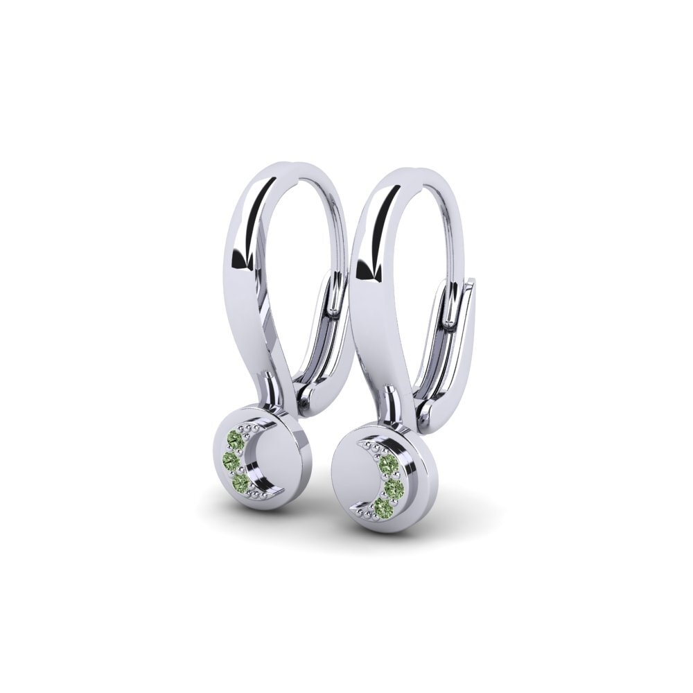 White Silver Green Diamond Kid's Earring Rakau