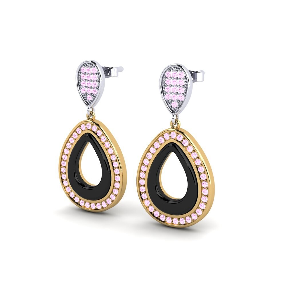 14k Oro Amarillo & Blanco Zafiro Rosado Pendiente de mujer Ramonity