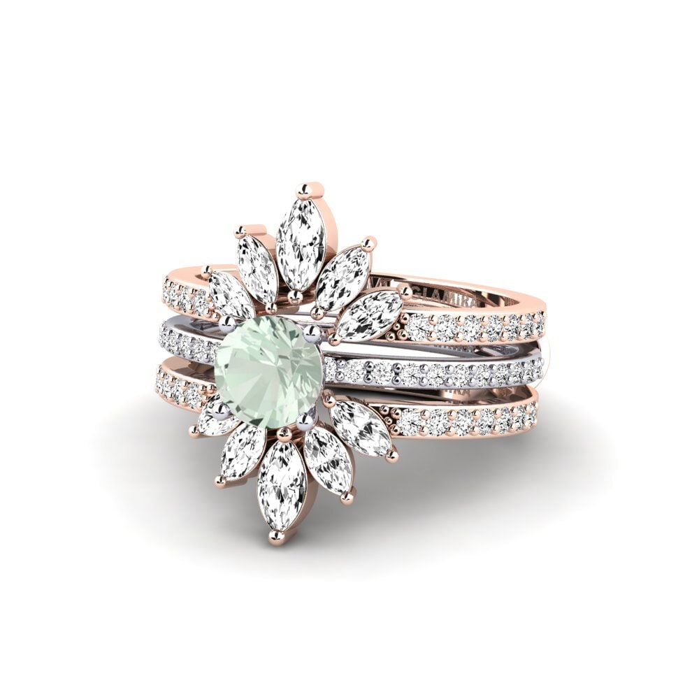 14ct Rose & White Gold Green Amethyst Ring Reddos - SET