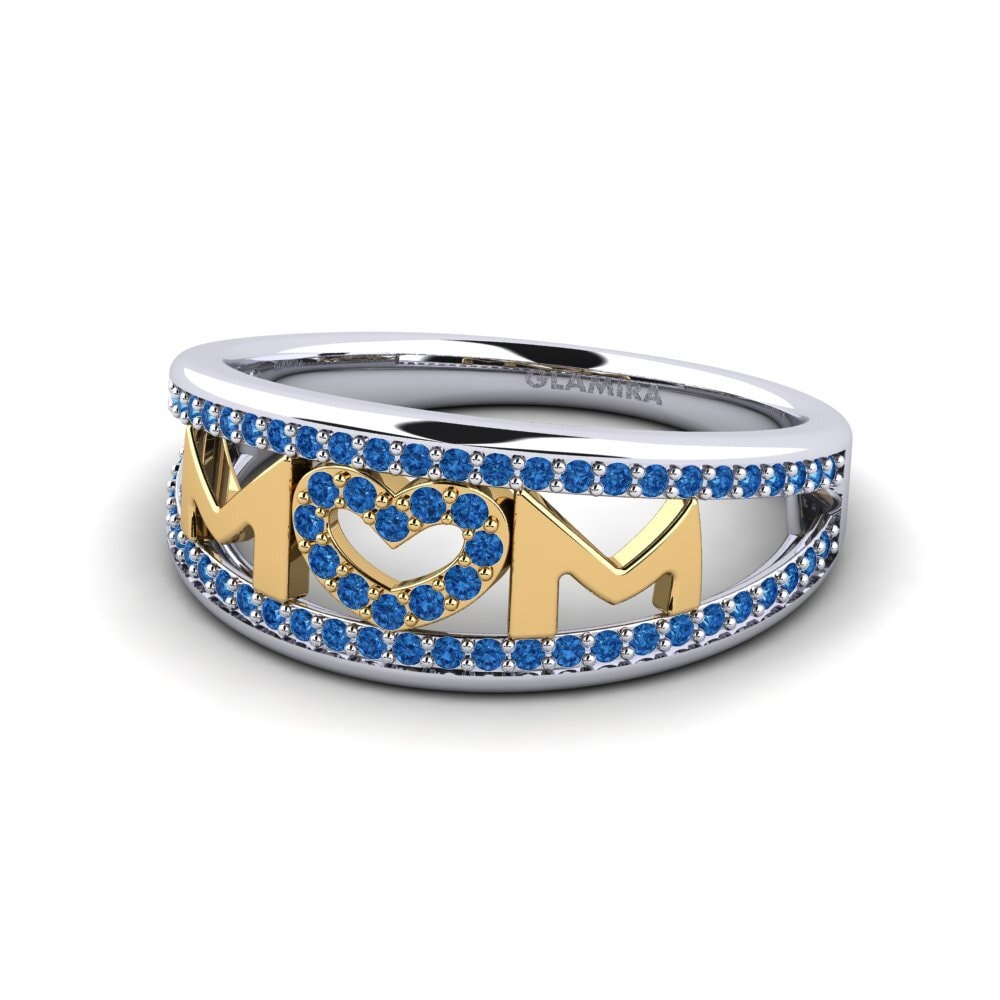 14ct White & Yellow Gold Dark Blue Zirconia Ring Redfern