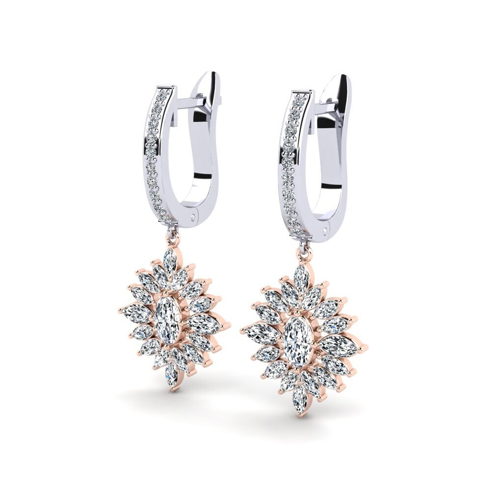 14k Oro Blanco & Rosa Ovalado Pendiente de mujer Redr