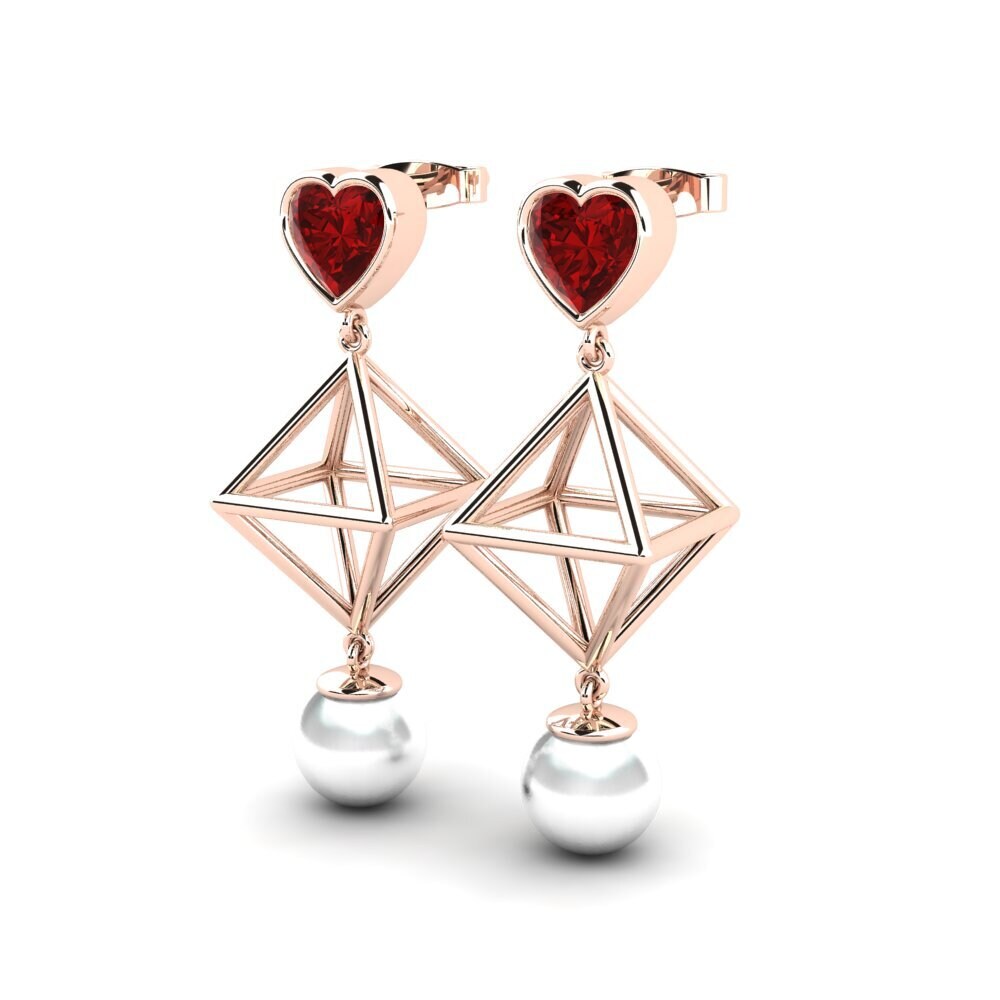 9ct Rose Gold Ruby (Lab Created) Women's Earring Refile