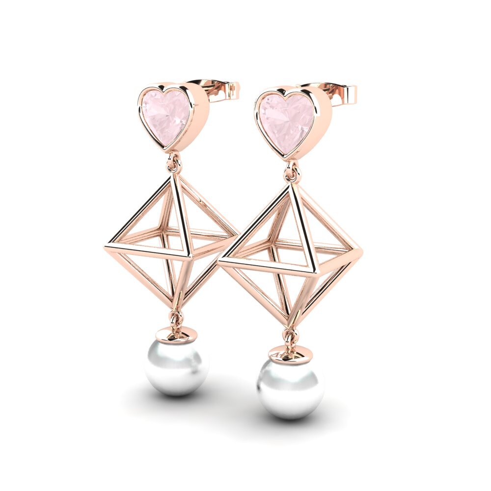 14k Oro Rosa Cuarzo rosa Pendiente de mujer Refile
