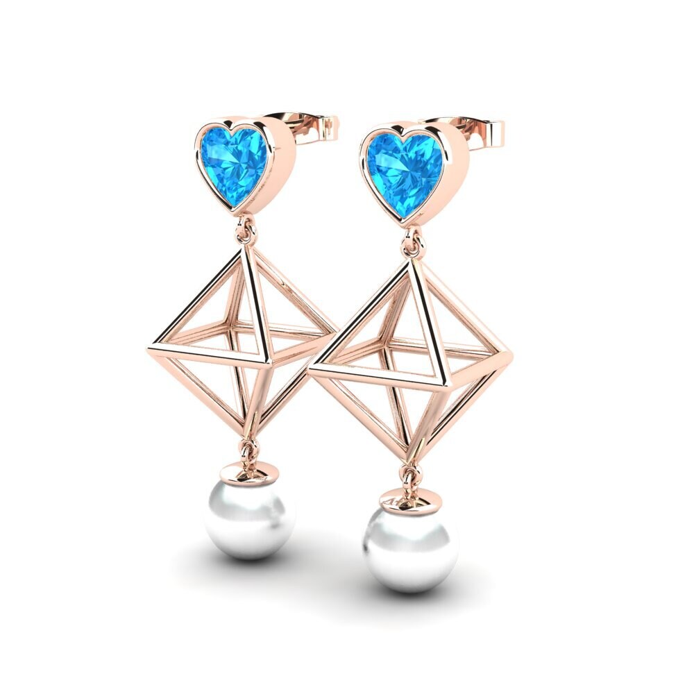 9ct Rose Gold Blue Topaz Women's Earring Refile
