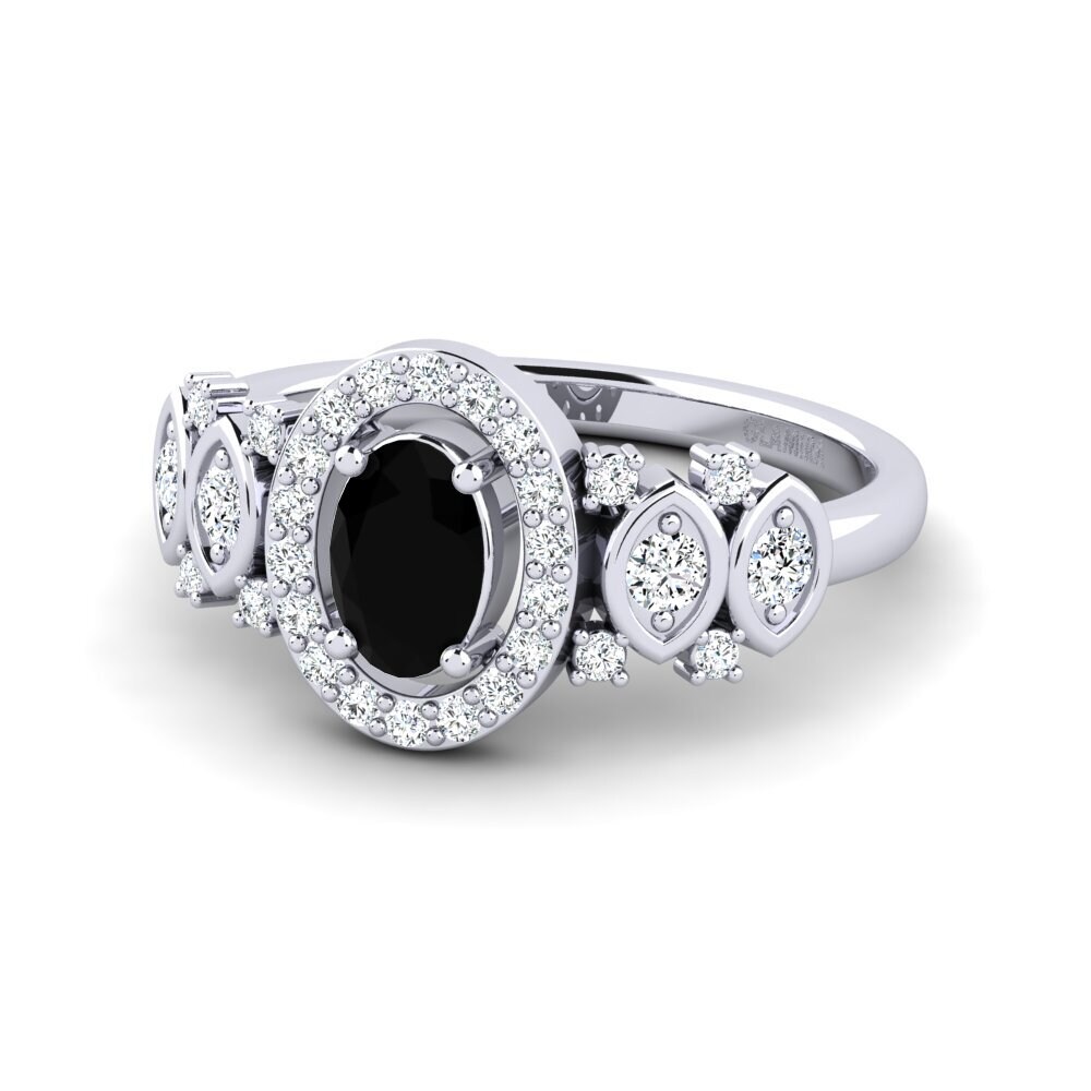 White Silver Black Onyx Women's Ring Regange