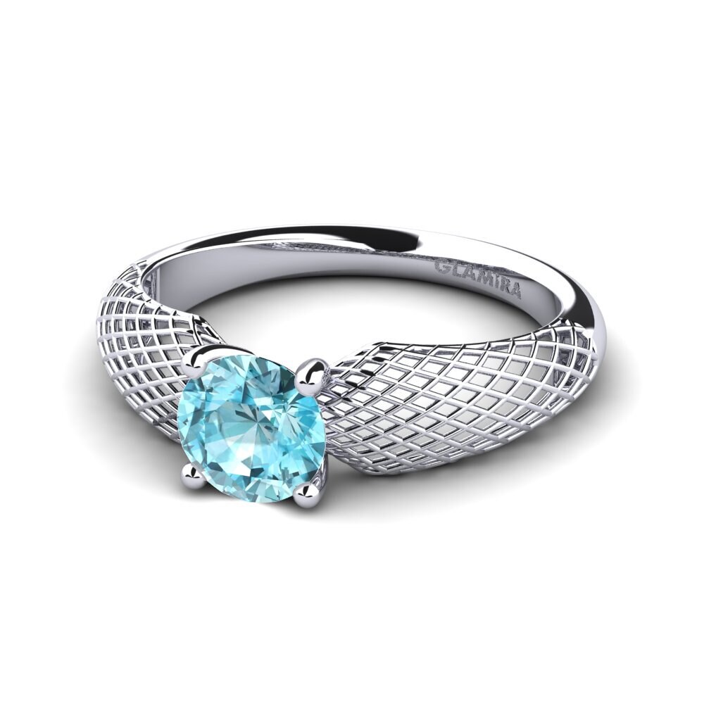 9k Oro Blanco Circón Azul Anillo de compromiso Rejoicing