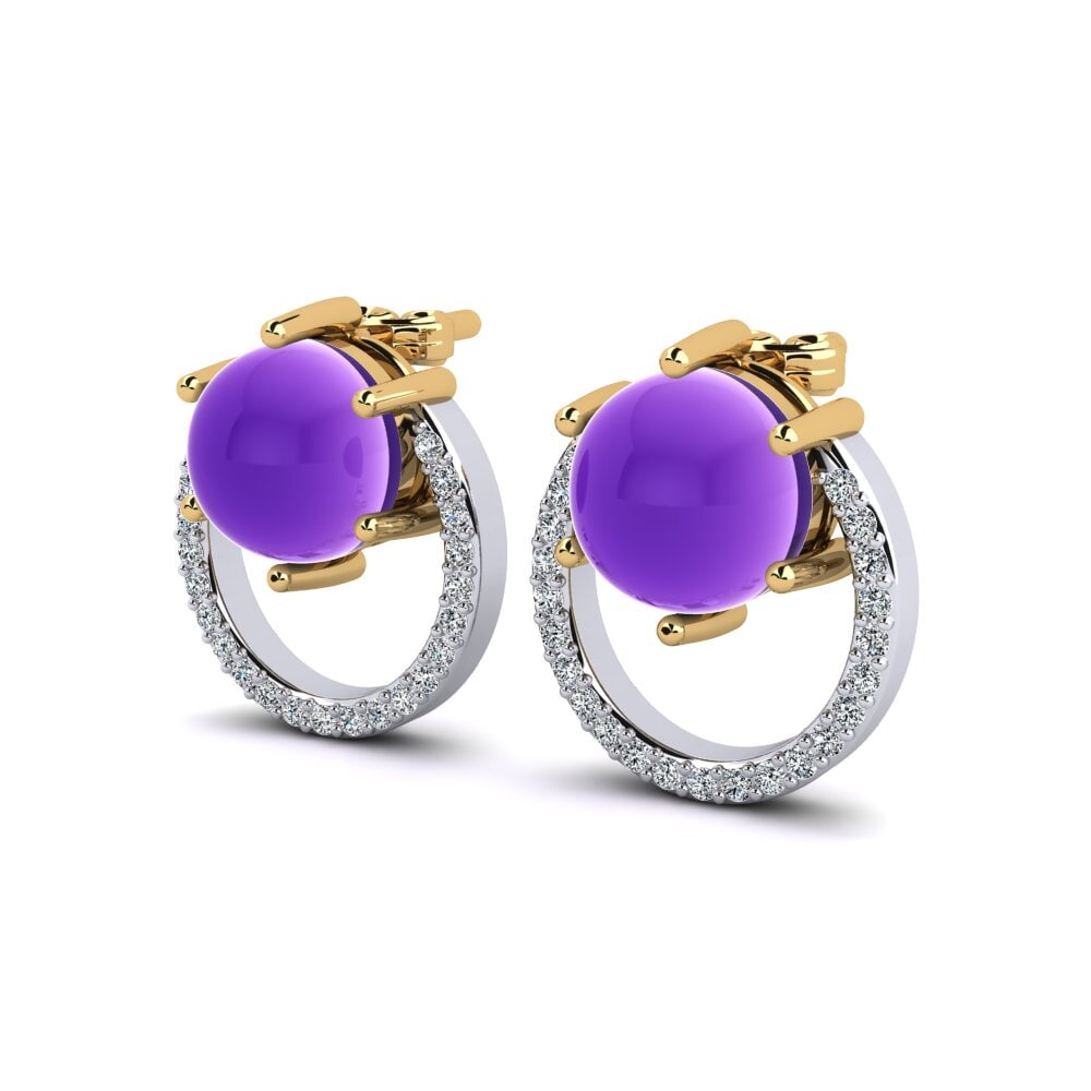 14ct White / Yellow Gold Cabochon Round Women's Earring Reselda