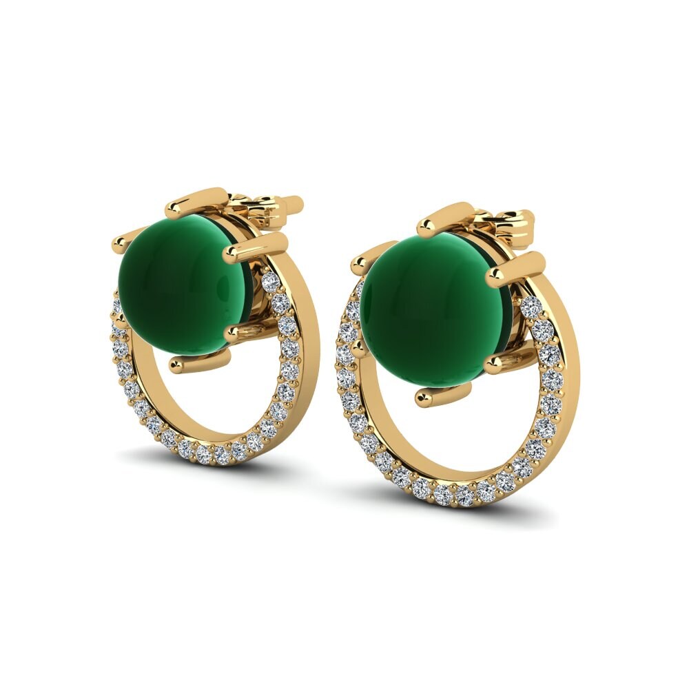 14ct Yellow Gold Cabochon Emerald Women's Earring Reselda
