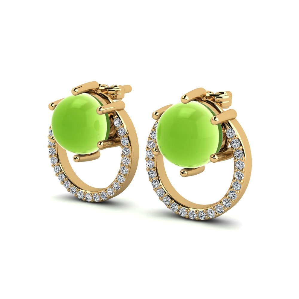 14k Oro Amarillo Peridoto Cabujón Pendiente de mujer Reselda