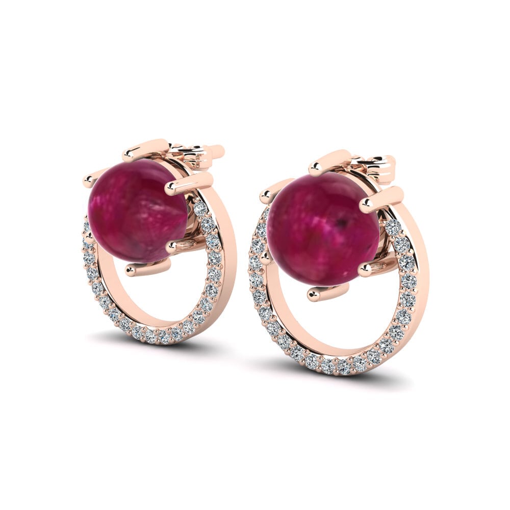 18k Oro Rosa Rubí Cabujón Pendiente de mujer Reselda