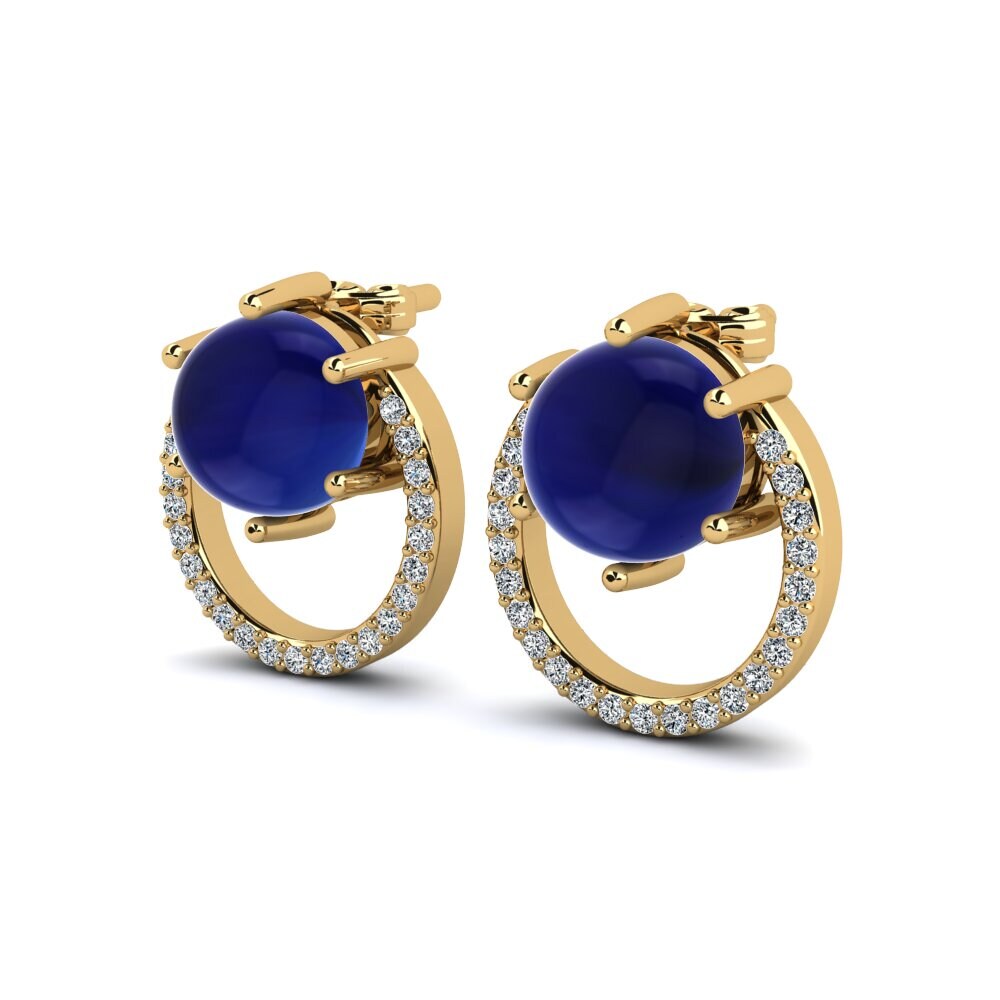 14ct Yellow Gold Cabochon Sapphire Women's Earring Reselda
