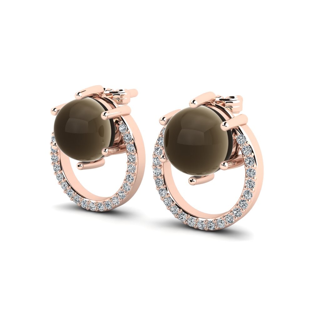 14ct Rose Gold Cabochon Smoky Topaz Women's Earring Reselda