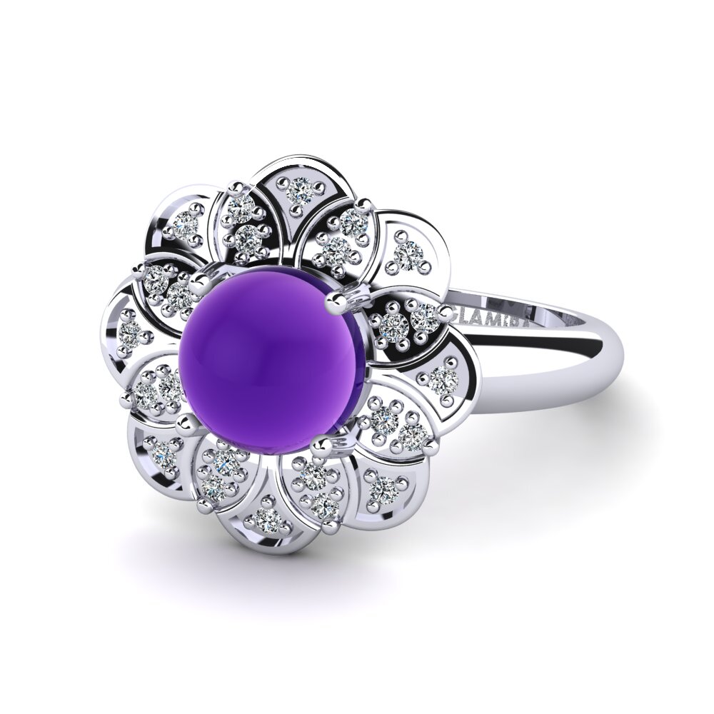 950 Palladium Cabochon Amethyst Ring Rhodia