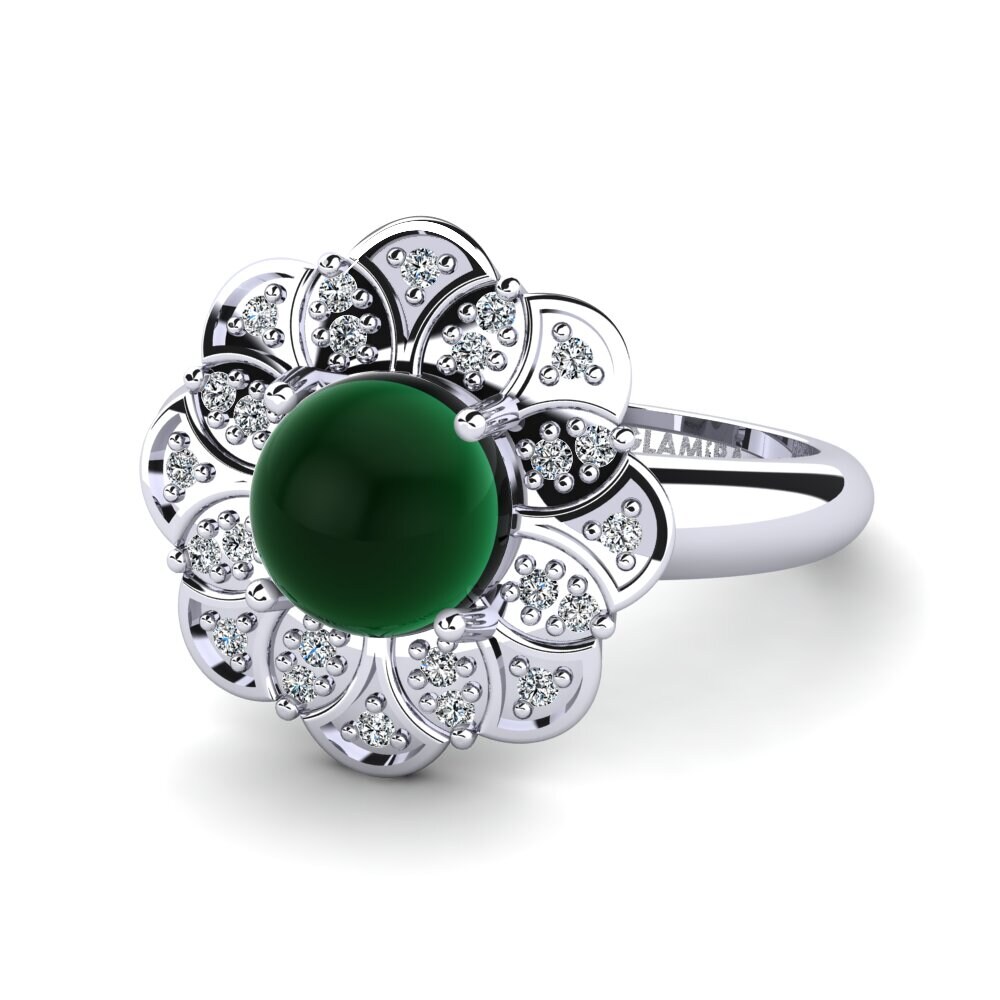 950 Palladium Cabochon Emerald Ring Rhodia