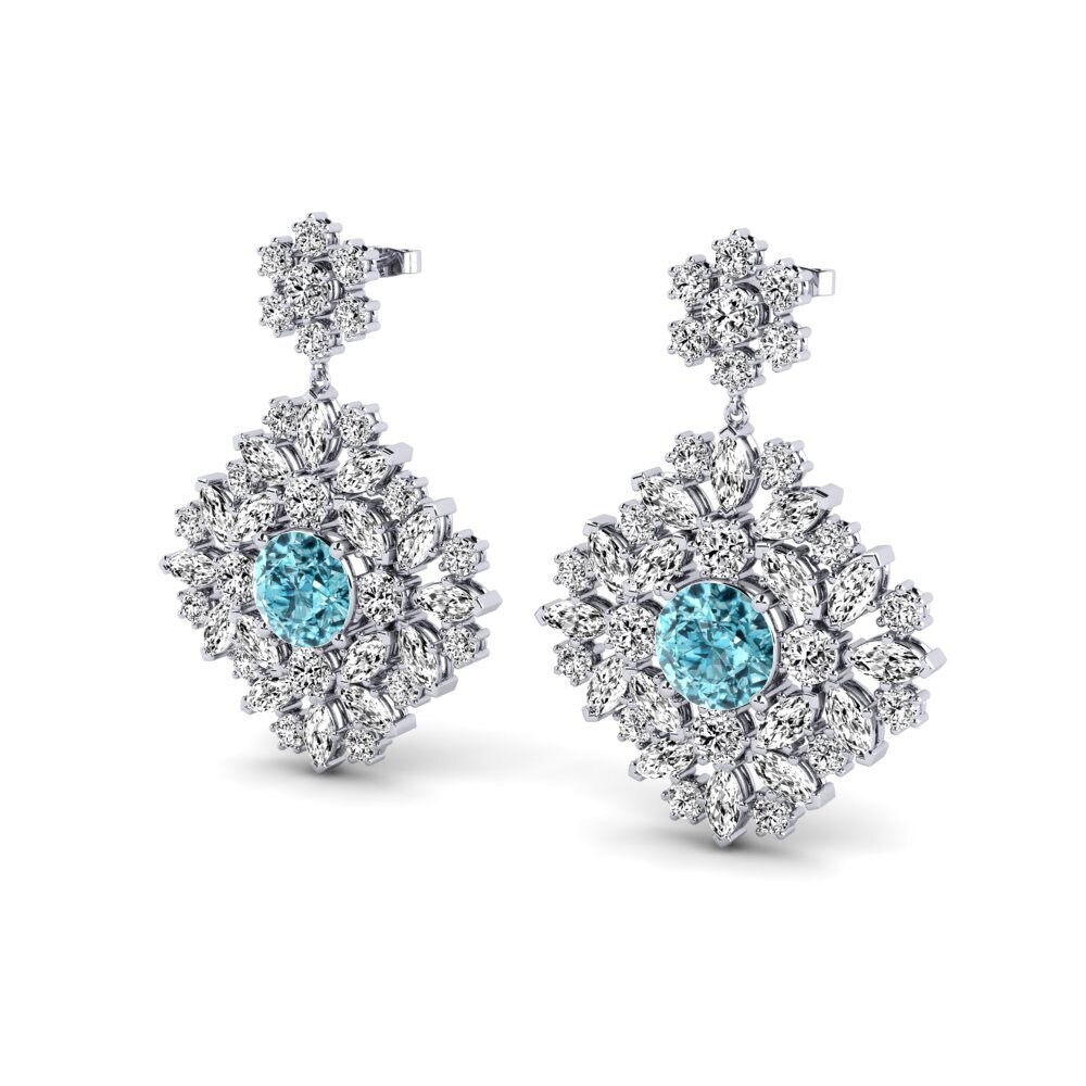 18k Oro Blanco Circón Azul Pendiente de mujer Ribbin