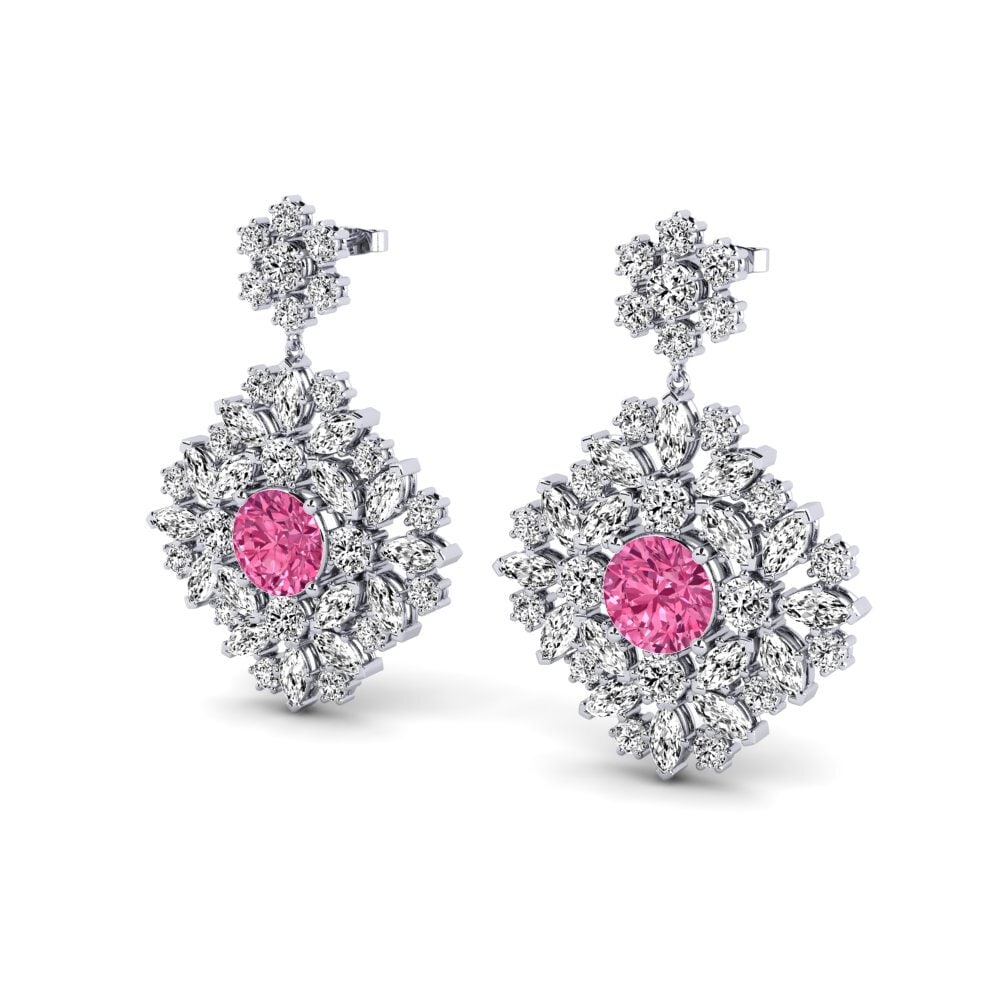 Platino 950 Turmalina rosa Pendiente de mujer Ribbin