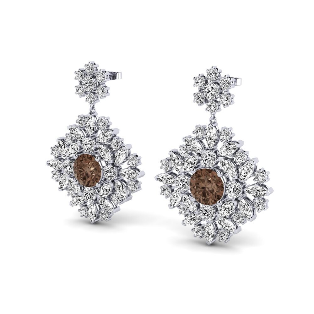 18k Oro Blanco Cuarzo humo Pendiente de mujer Ribbin