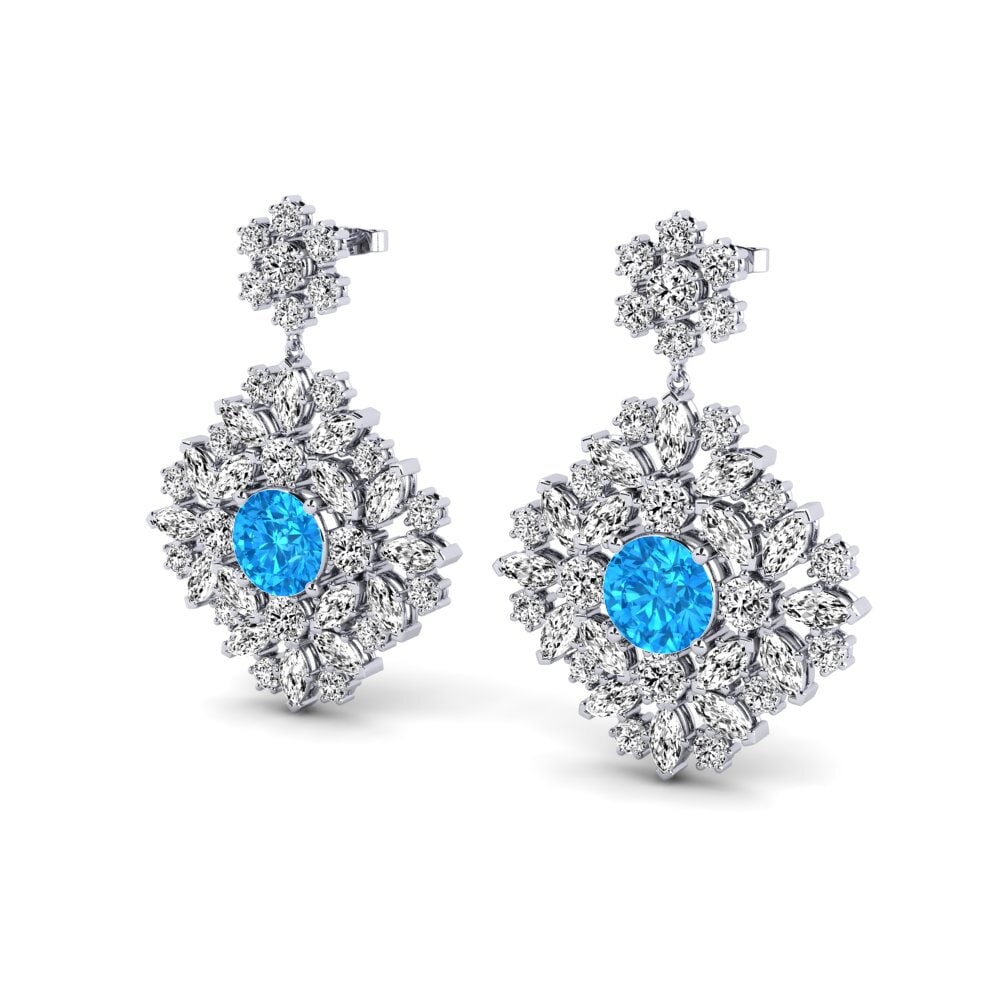 18k Oro Blanco Topacio azul Pendiente de mujer Ribbin