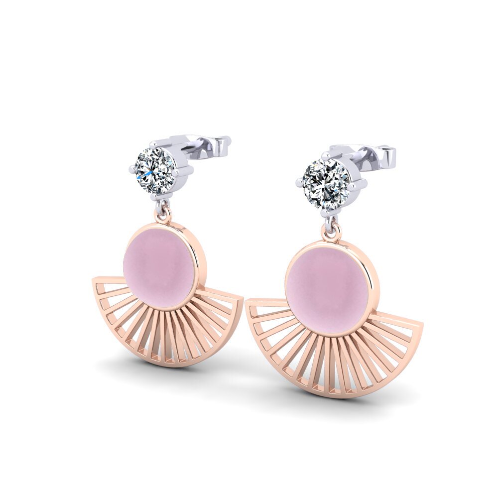 14ct Rose / White Gold Cabochon Round Women's Earring Ribera