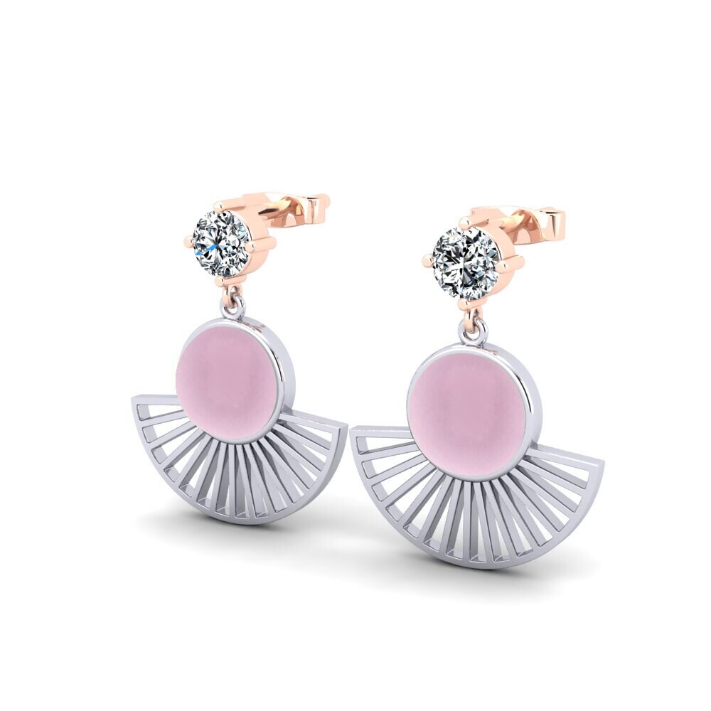 14ct White / Rose Gold Cabochon Round Women's Earring Ribera