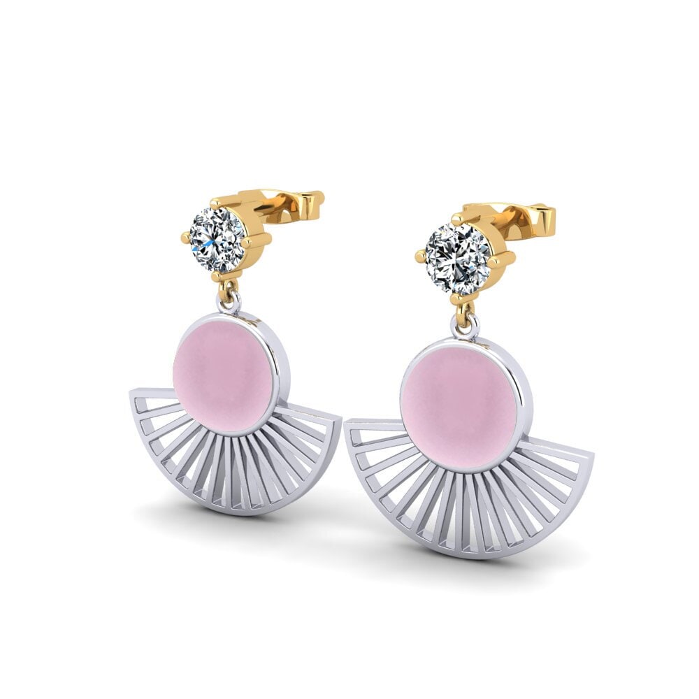 14ct White / Yellow Gold Cabochon Round Women's Earring Ribera