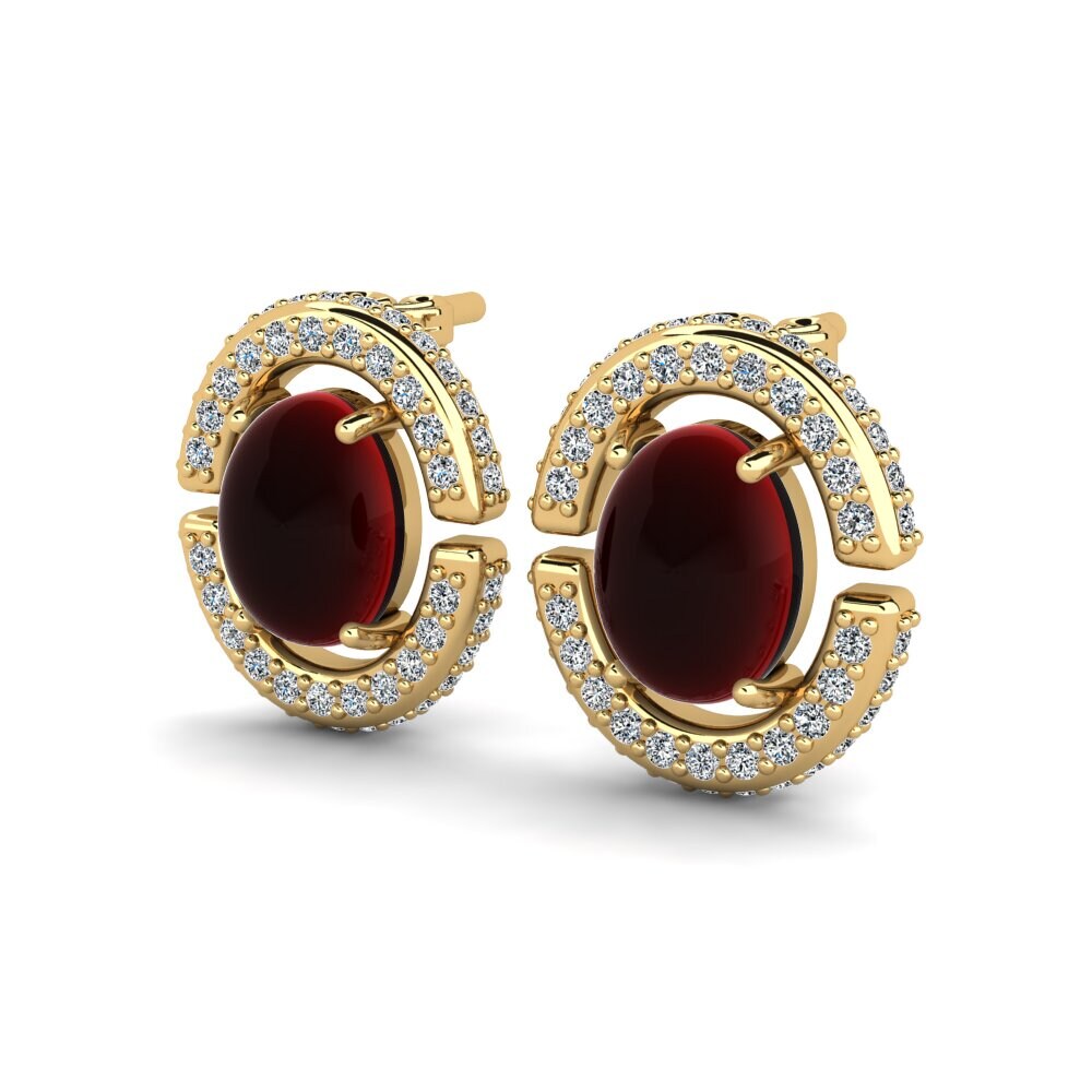 14k Oro Amarillo Granate Cabujón Pendiente de mujer Ricadene