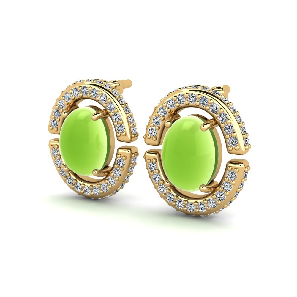 14k Oro Amarillo Peridoto Cabujón Pendiente de mujer Ricadene