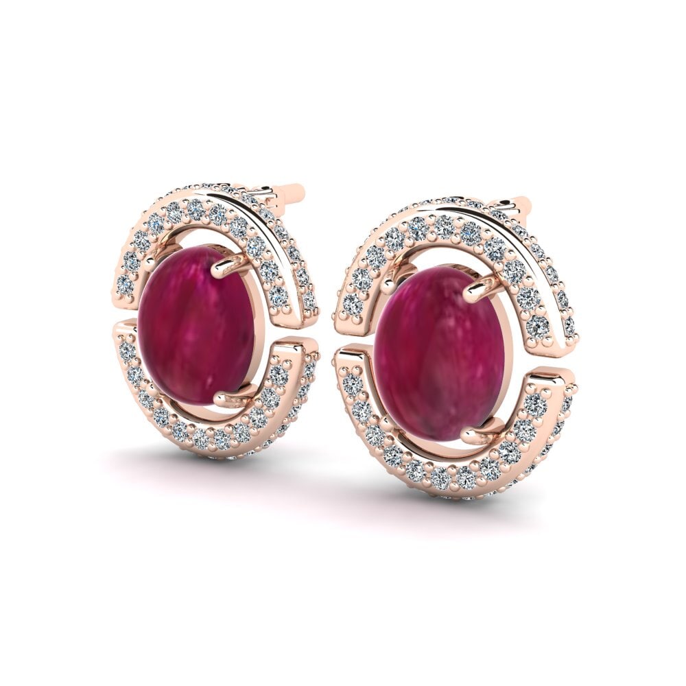 18k Oro Rosa Rubí Cabujón Pendiente de mujer Ricadene