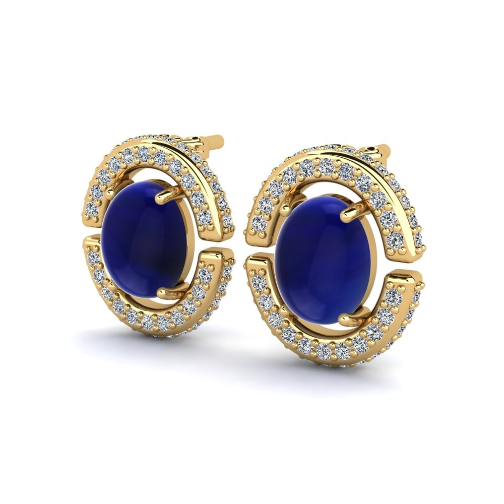 14ct Yellow Gold Cabochon Sapphire Women's Earring Ricadene
