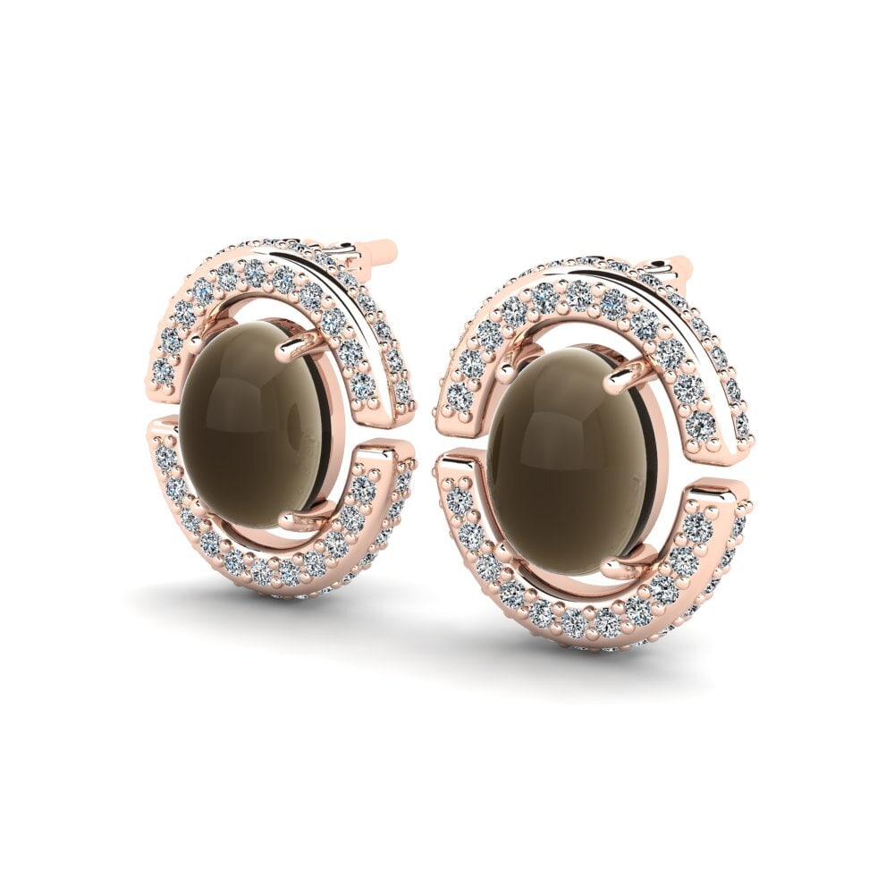 14ct Rose Gold Cabochon Smoky Topaz Women's Earring Ricadene