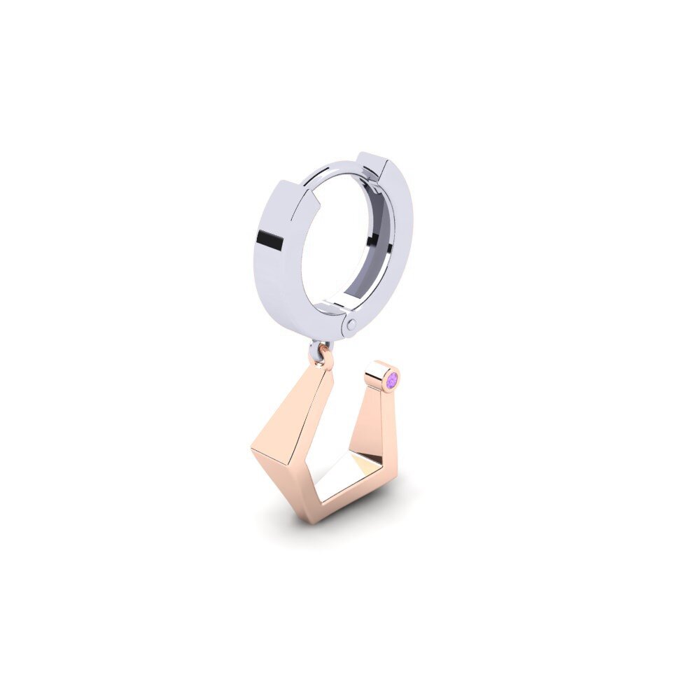 9ct White & Rose Gold Amethyst Men's Earring Rigmog