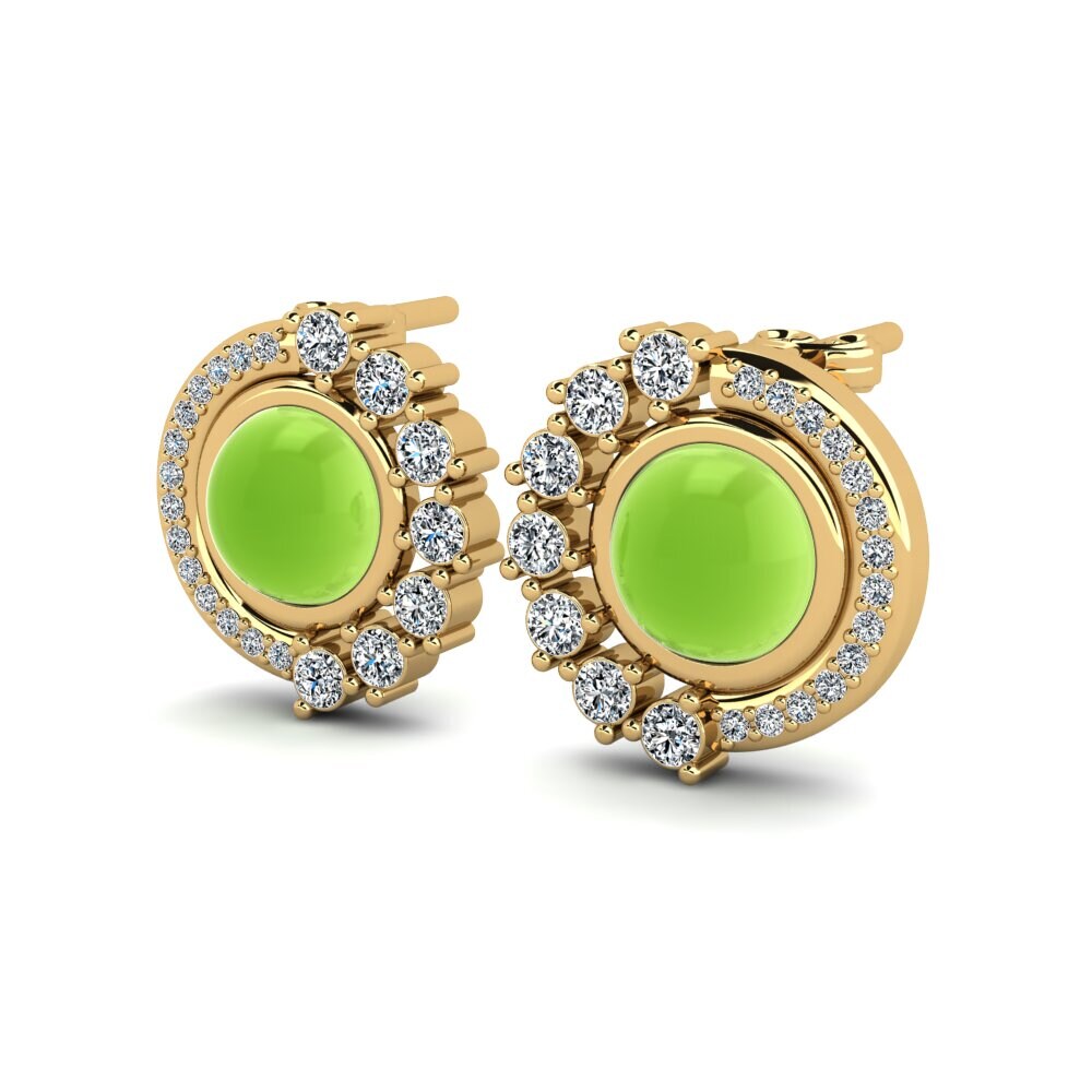 14k Oro Amarillo Peridoto Cabujón Pendiente de mujer Rillia