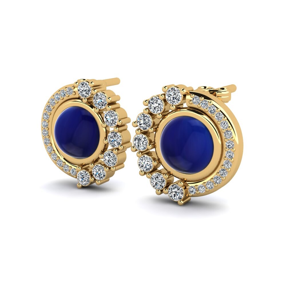 14ct Yellow Gold Cabochon Sapphire Women's Earring Rillia
