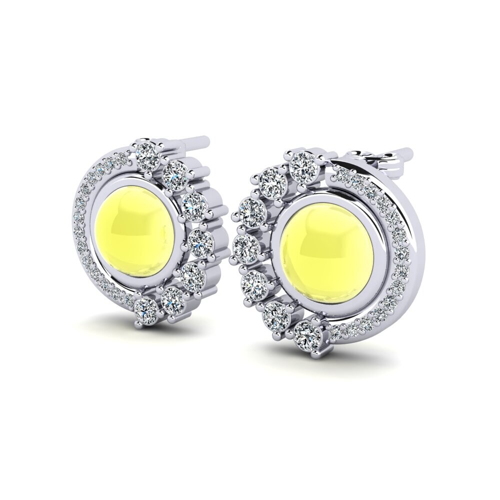 Cabochon Round Cabochon Lemon Topaz Women's Earring Rillia