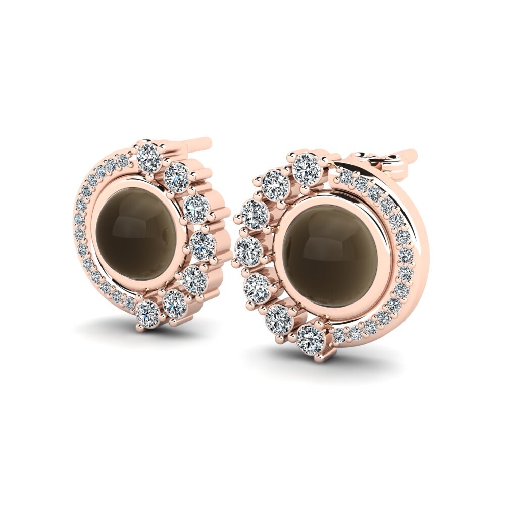 14ct Rose Gold Cabochon Smoky Topaz Women's Earring Rillia
