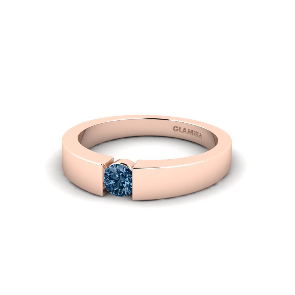 Anillos de compromiso 14k Oro Rosa Diamante Azul Tensión