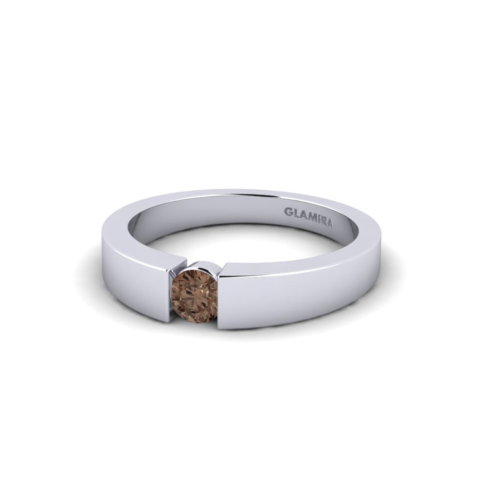 Tension Smoky Quartz White Silver Rings