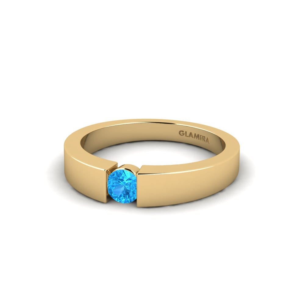 Tension Blue Topaz 9ct Yellow Gold Rings