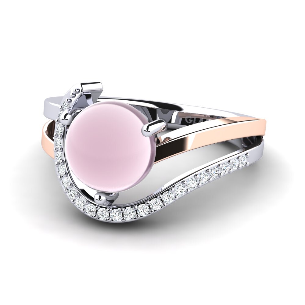 14ct White & Rose Gold Cabochon Rose Quartz Ring Roch