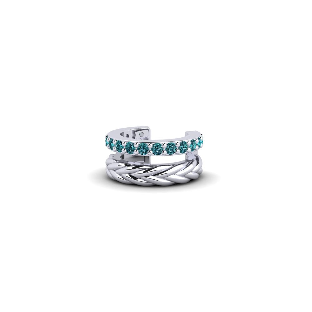 9ct White Gold Blue Diamond Men's Ear Cuff Rocroi
