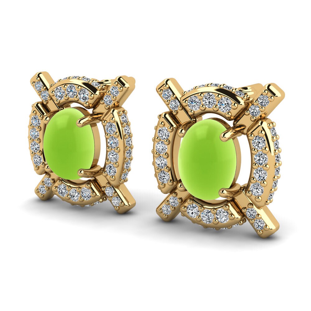 14k Oro Amarillo Peridoto Cabujón Pendiente de mujer Roderica