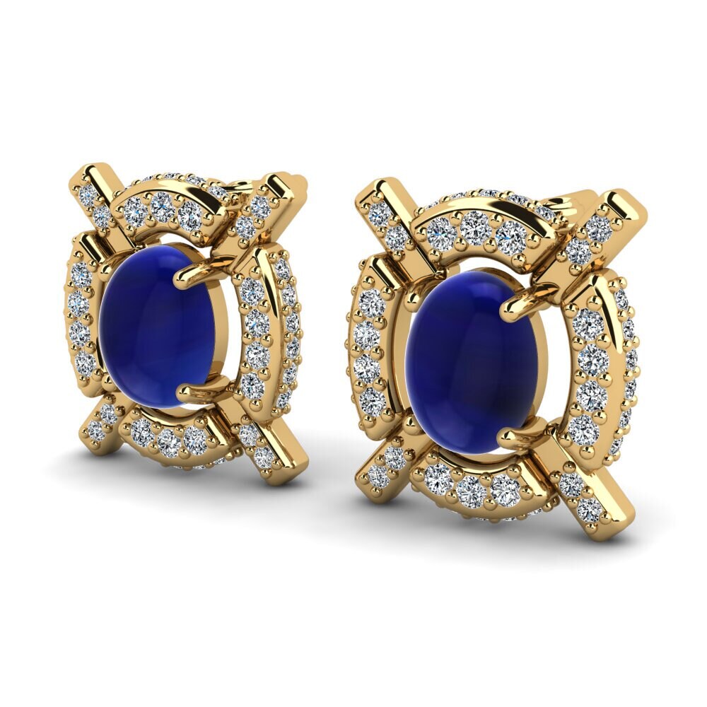 14ct Yellow Gold Cabochon Sapphire Women's Earring Roderica