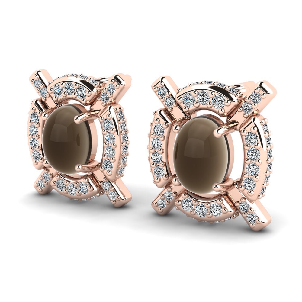 14ct Rose Gold Cabochon Smoky Topaz Women's Earring Roderica