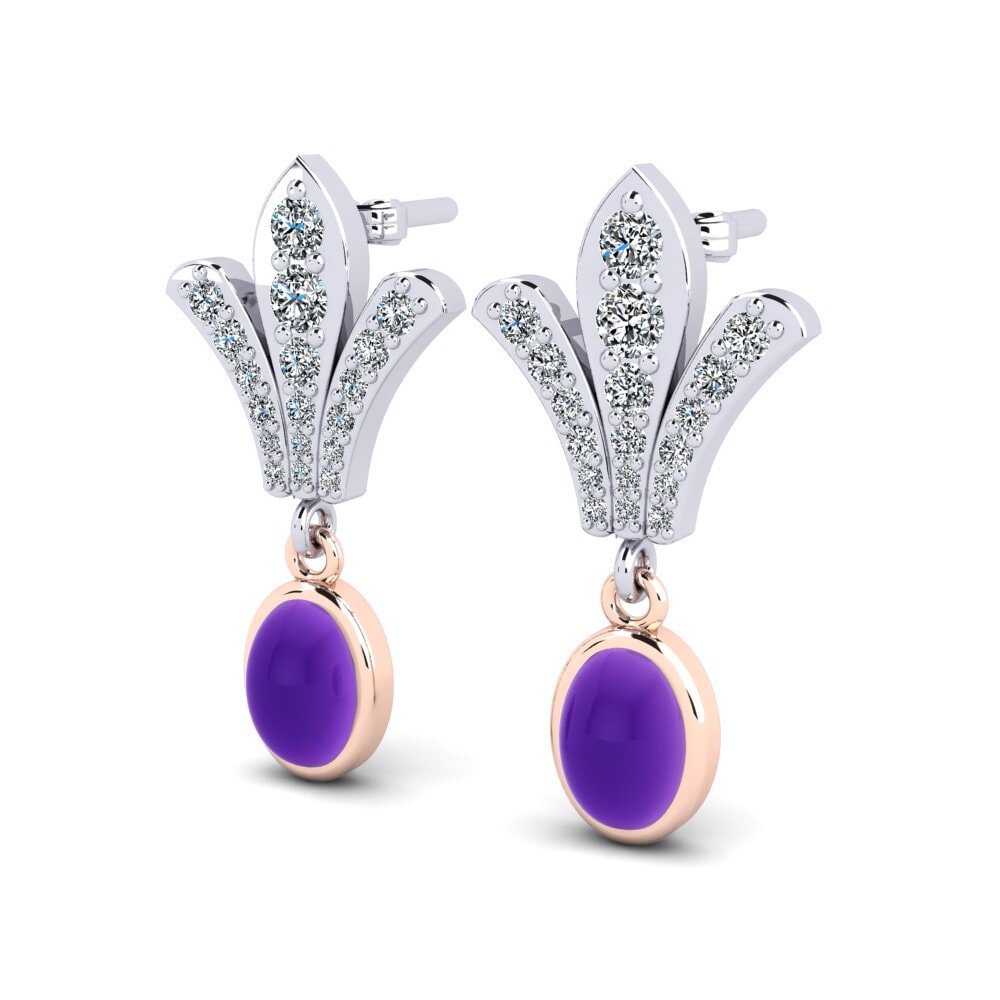 14ct White / Rose Gold Cabochon Oval Women's Earring Roldania