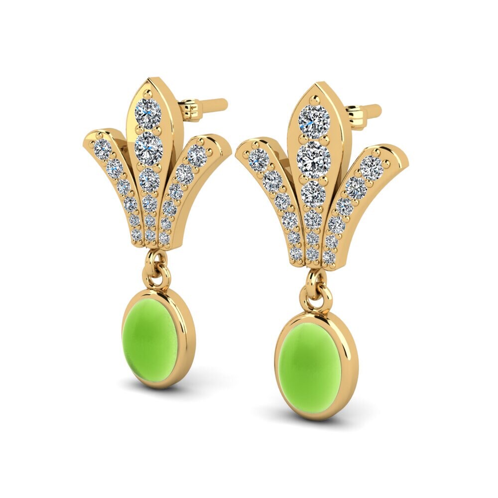 14k Oro Amarillo Peridoto Cabujón Pendiente de mujer Roldania