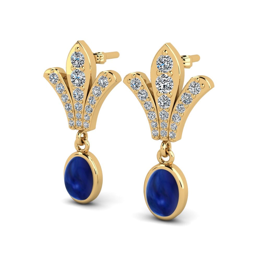 14ct Yellow Gold Cabochon Sapphire Women's Earring Roldania